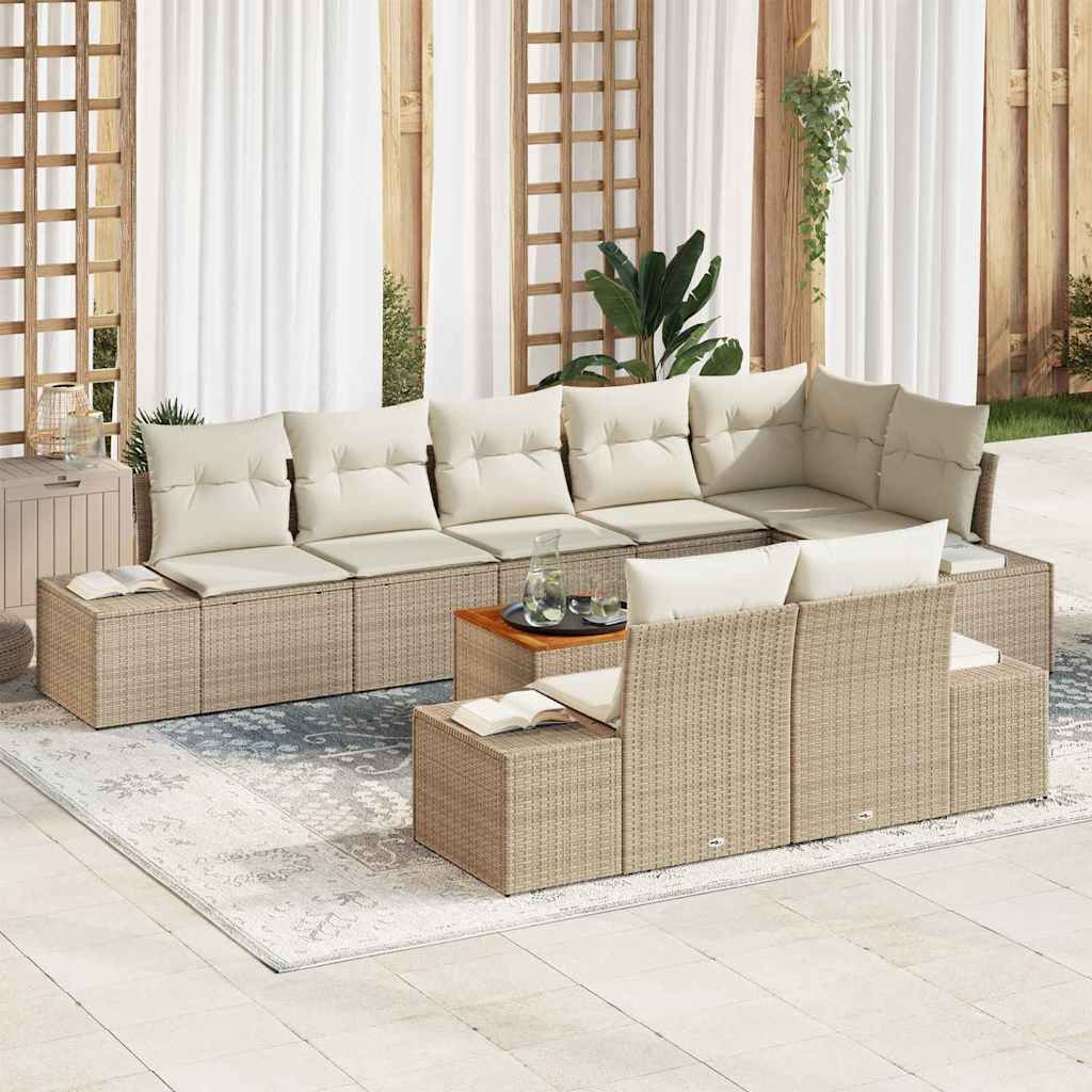 vidaXL Tuinbank Set met kussen 9 pcs Zwart poly rattan