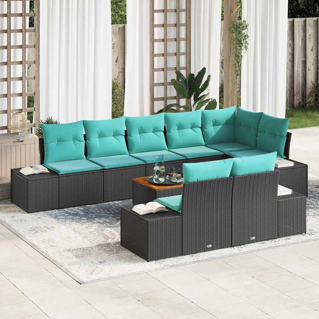vidaXL Garden Sofa Set 9 pcs Black poly rattan