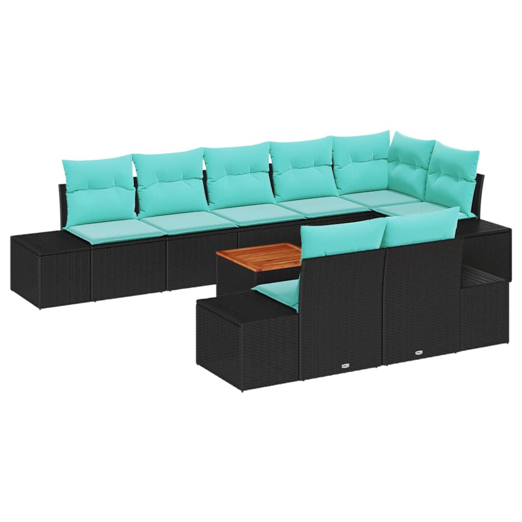 vidaXL Garden Sofa Set 9 pcs Black poly rattan