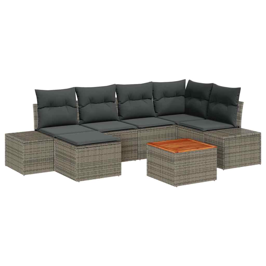vidaXL Tuinbank Set met kussen 7 pcs Zwart poly rattan