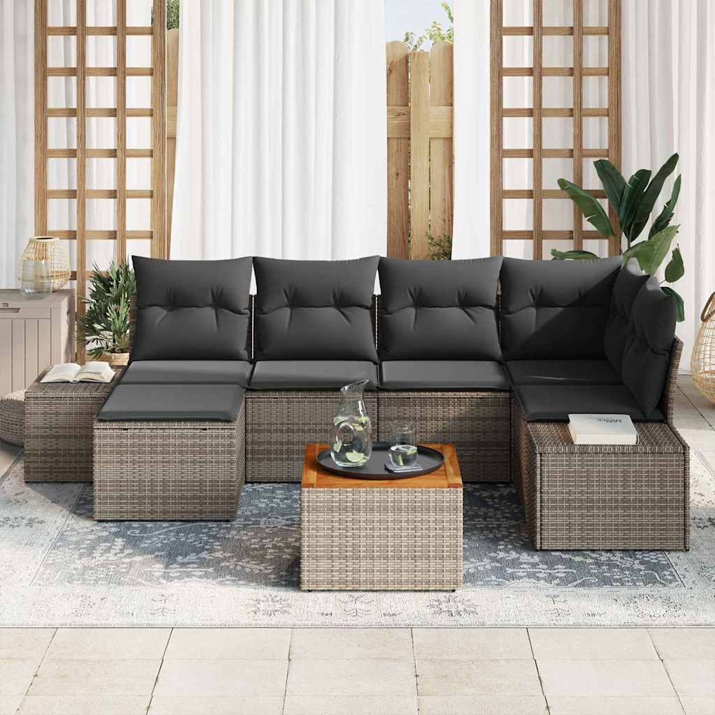 vidaXL Tuinbank Set met kussen 7 pcs Zwart poly rattan