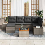 vidaXL Tuinbank Set met kussen 7 pcs Zwart poly rattan
