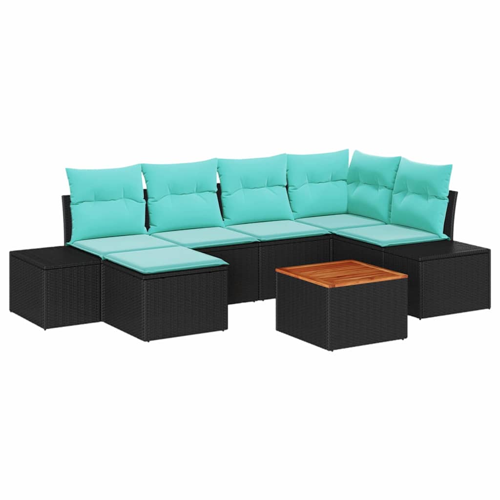 vidaXL Garden Sofa Set with cushion 7 pcs Black poly rattan