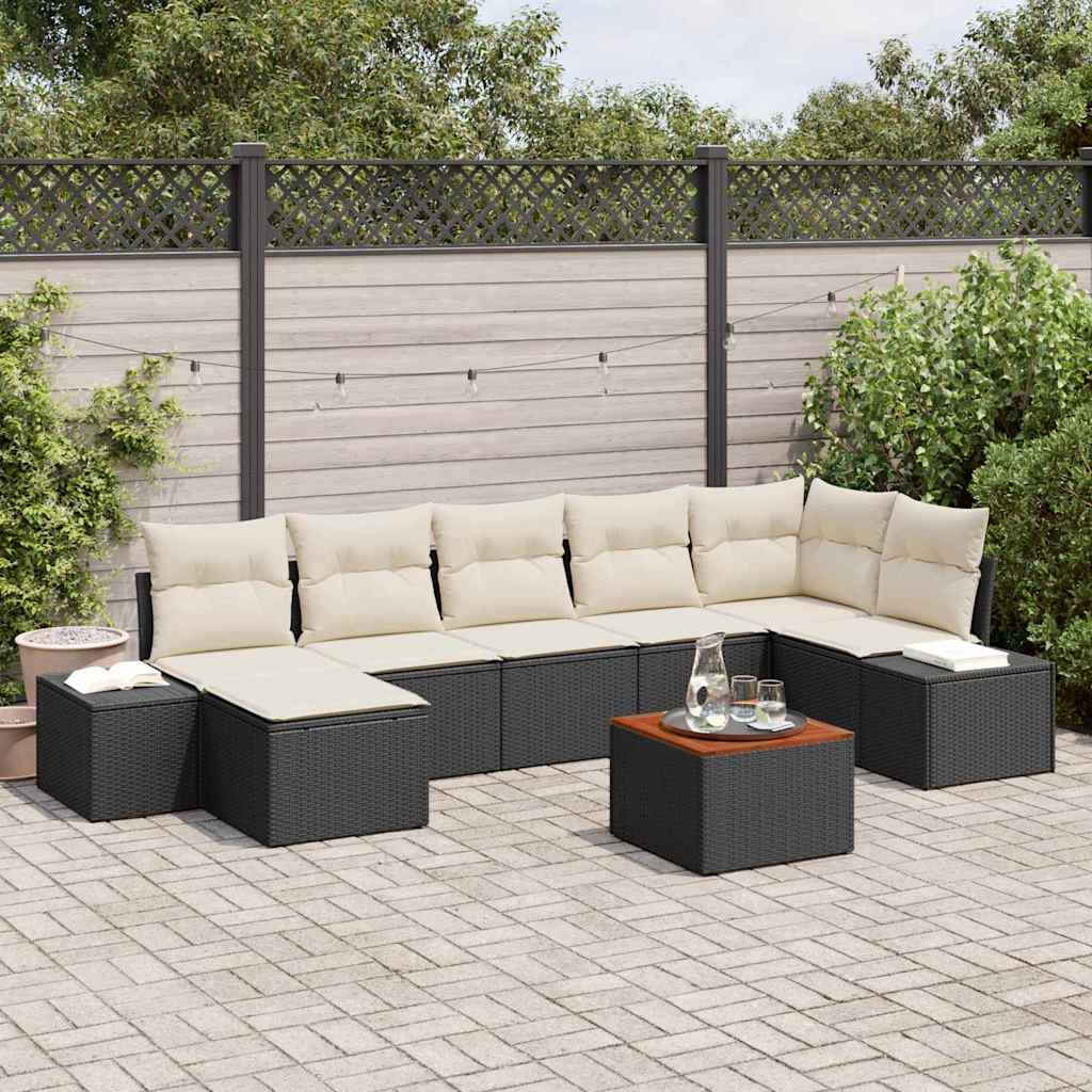 vidaXL Tuinbank Set met kussen 8 pcs Zwart poly rattan