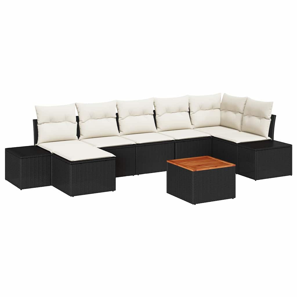 vidaXL Tuinbank Set met kussen 8 pcs Zwart poly rattan