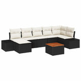 vidaXL Tuinbank Set met kussen 8 pcs Zwart poly rattan