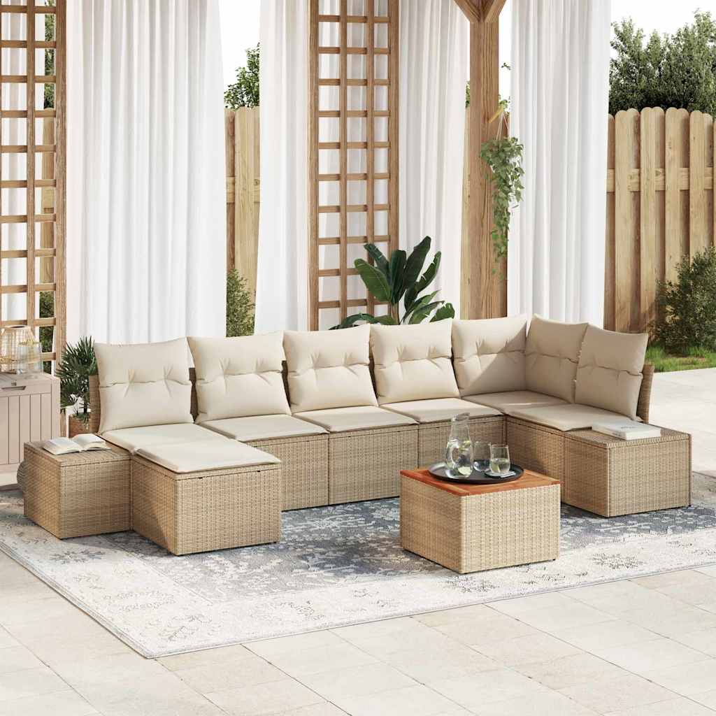 vidaXL Tuinbank Set met kussen 8 pcs Zwart poly rattan