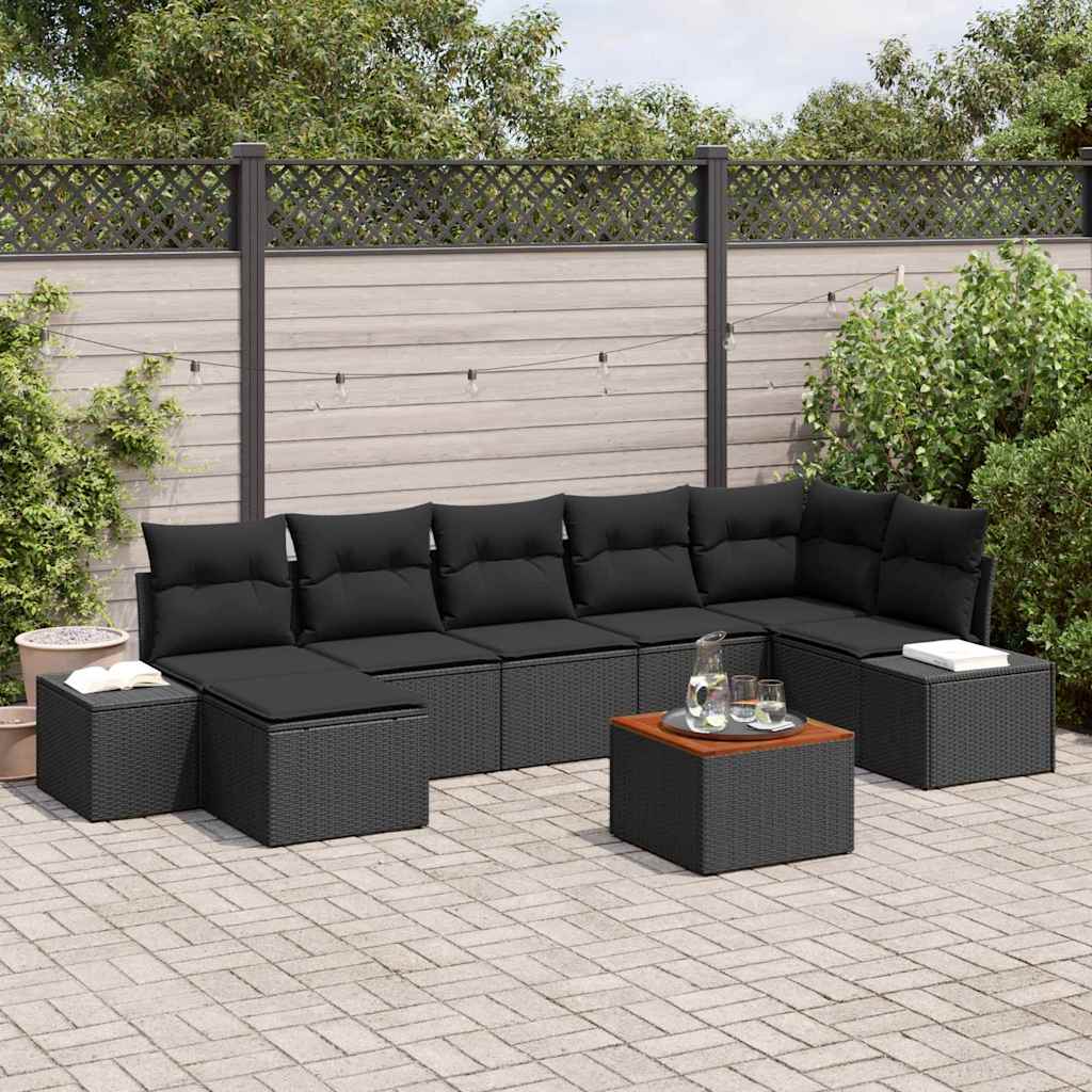vidaXL Tuinbank Set met kussen 8 pcs Zwart poly rattan