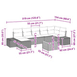 vidaXL Tuinbank Set met kussen 8 pcs Zwart poly rattan