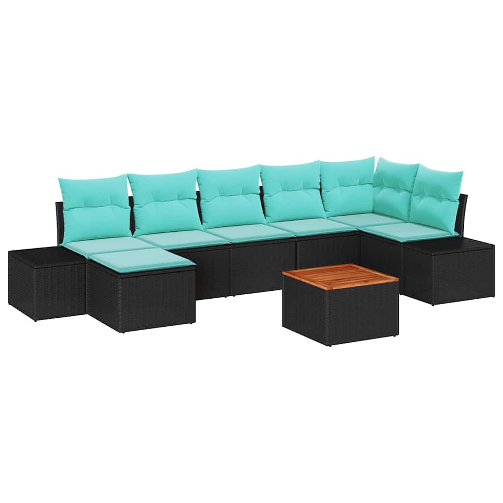 vidaXL Tuinbank Set met kussen 8 pcs Zwart poly rattan