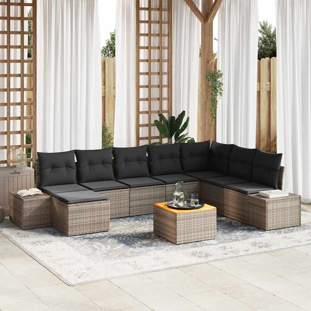 vidaXL Garden Sofa Set with cushions 9 pcs Black poly rattan
