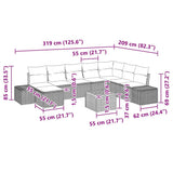 vidaXL Garden Sofa Set with cushions 9 pcs Black poly rattan