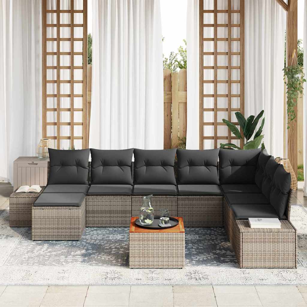 vidaXL Garden Sofa Set with cushions 9 pcs Black poly rattan