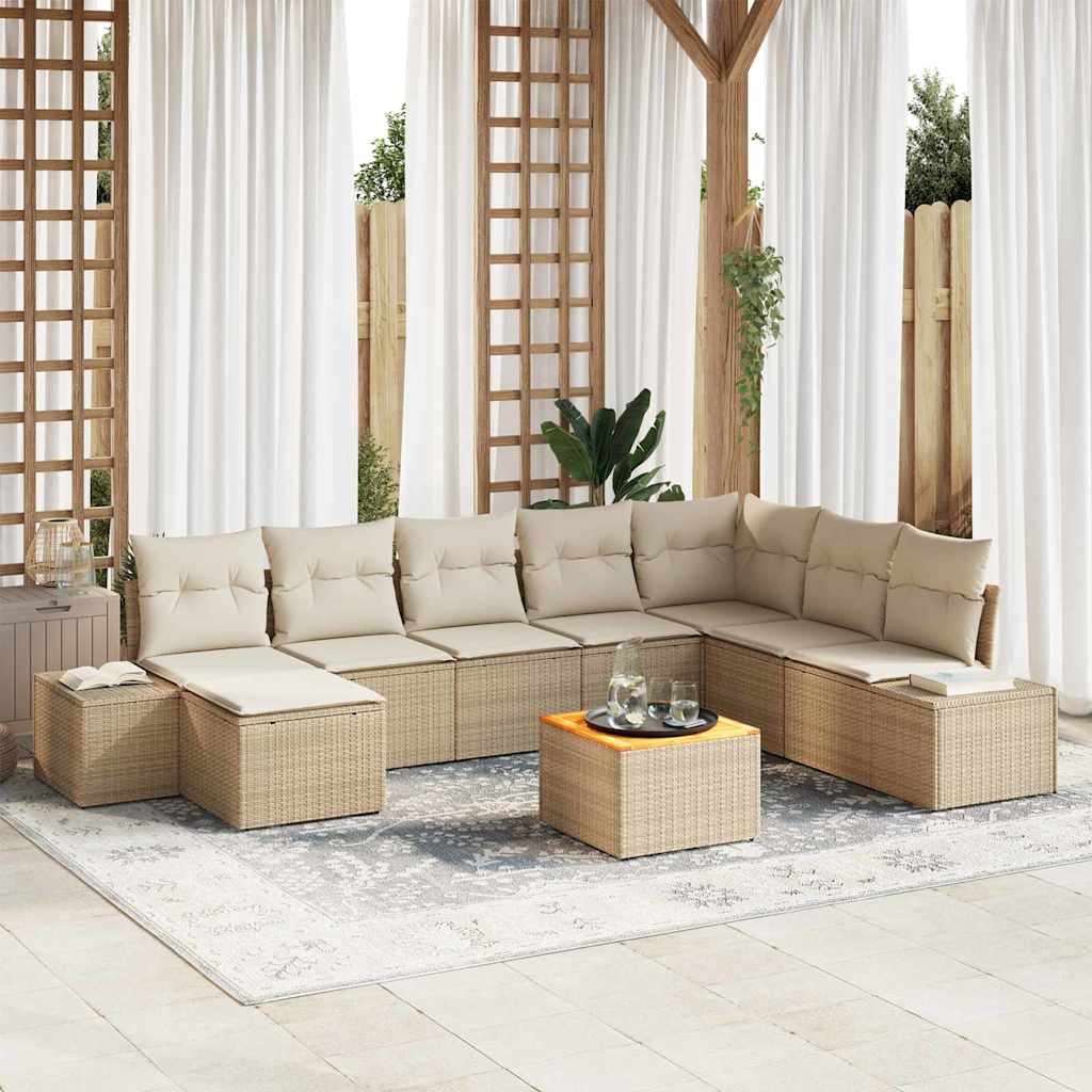 vidaXL Garden Sofa Set with cushions 9 pcs Black poly rattan