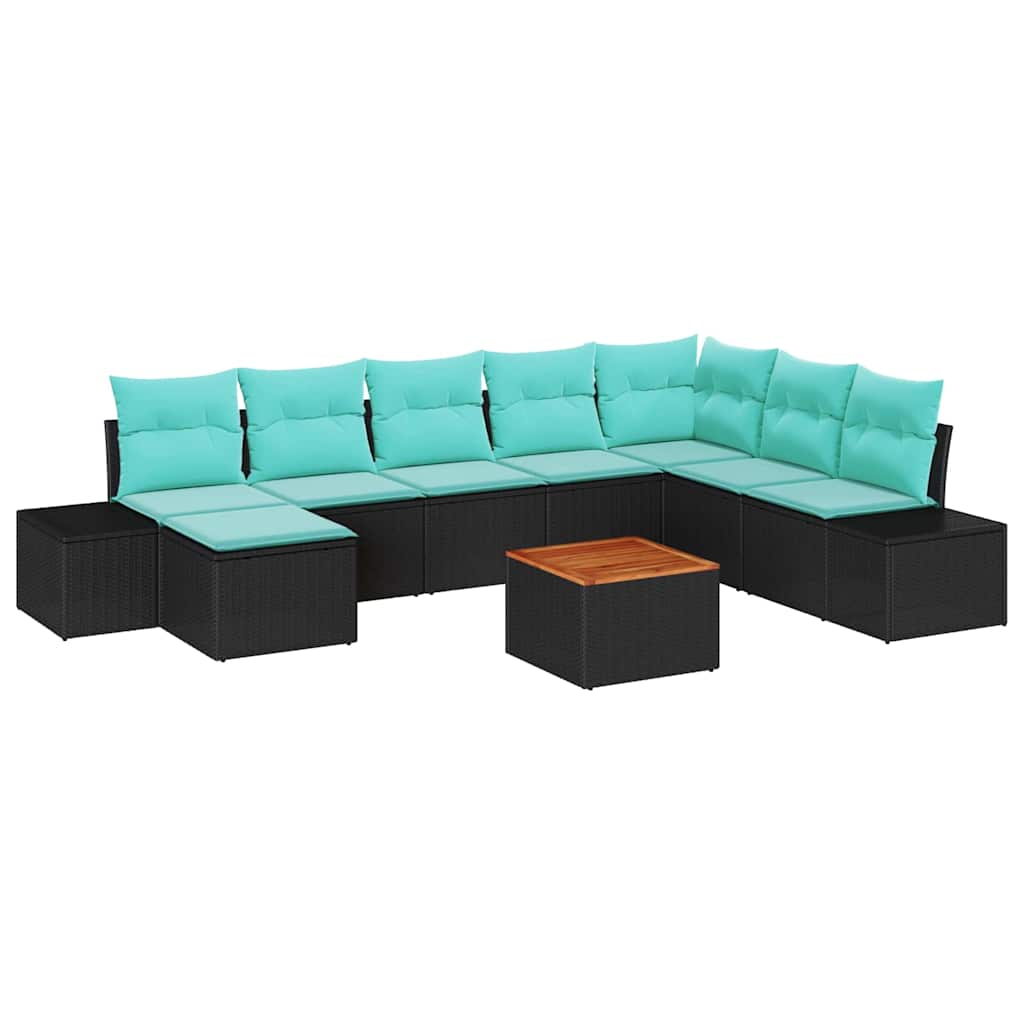 vidaXL Tuinbank Set met kussen 9 pcs Zwart poly rattan