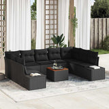 vidaXL Tuinbank Set met kussen 10 pcs Zwart poly rattan
