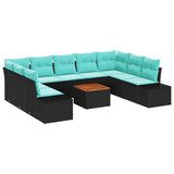 vidaXL Tuinbank Set met kussen 10 pcs Zwart poly rattan