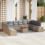 vidaXL Tuinbank Set met kussen 11 pcs Zwart poly rattan