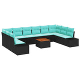 vidaXL Tuinbank Set met kussen 11 pcs Zwart poly rattan