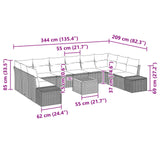 vidaXL Tuinbank Set met kussen 11 pcs Zwart poly rattan
