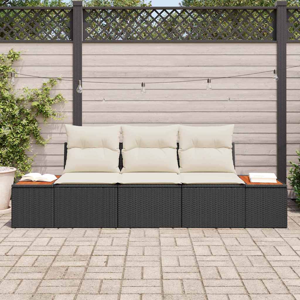 vidaXL Garden Sofa Set with cushions 3 pcs Black poly rattan