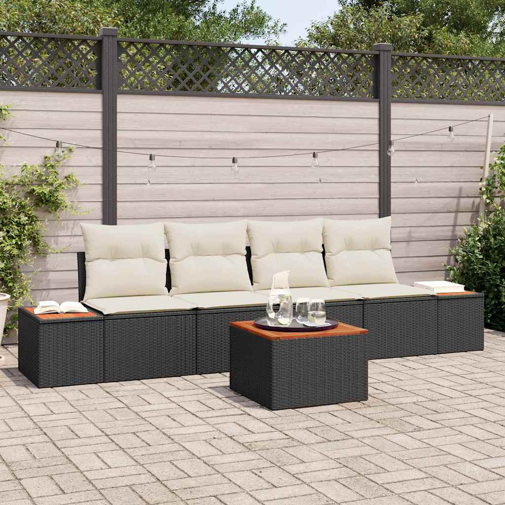 vidaXL Garden Sofa Set with cushions 5 pcs Black Poly Rattan