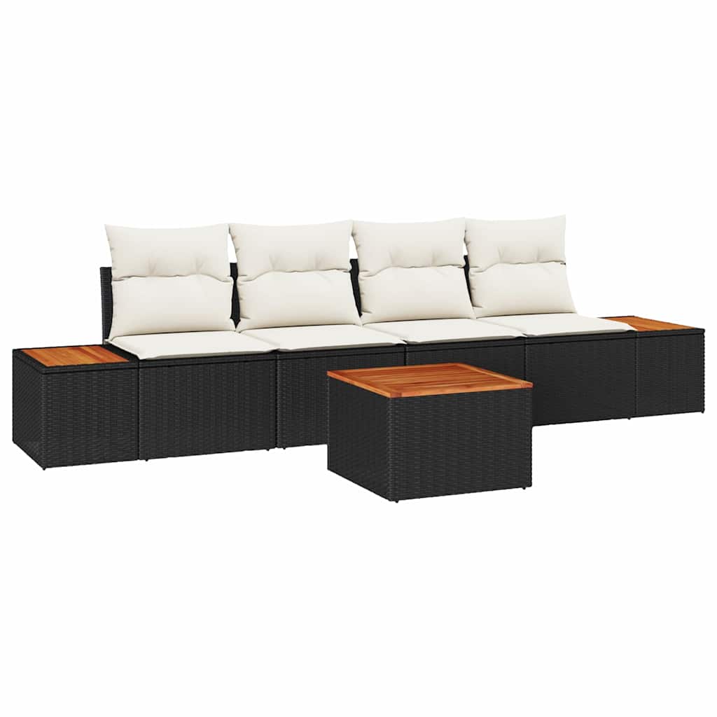 vidaXL Garden Sofa Set with cushions 5 pcs Black Poly Rattan