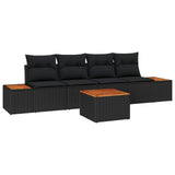 vidaXL Garden Sofa Set with cushions 5 pcs Black Poly Rattan