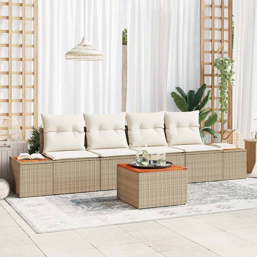 vidaXL Garden Sofa Set with cushions 5 pcs Black Poly Rattan