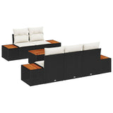 vidaXL Tuinbank Set met kussen 6 pcs Zwart Poly rattan