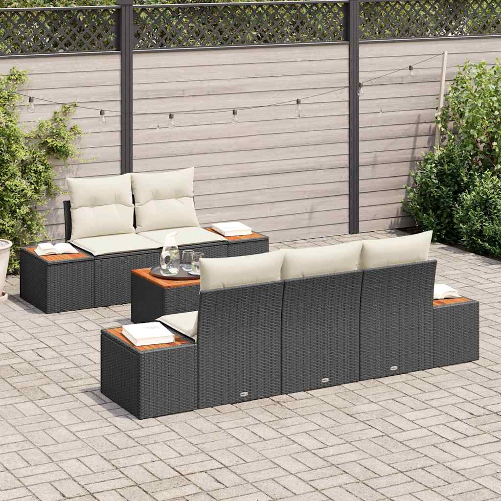 vidaXL Tuinbank Set met kussen 6 pcs Zwart Poly rattan
