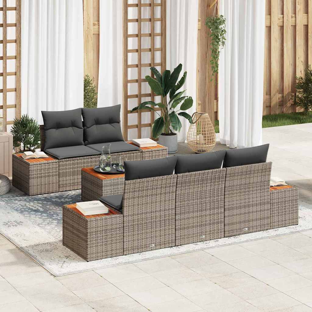 vidaXL Tuinbank Set met kussen 6 pcs Zwart Poly rattan