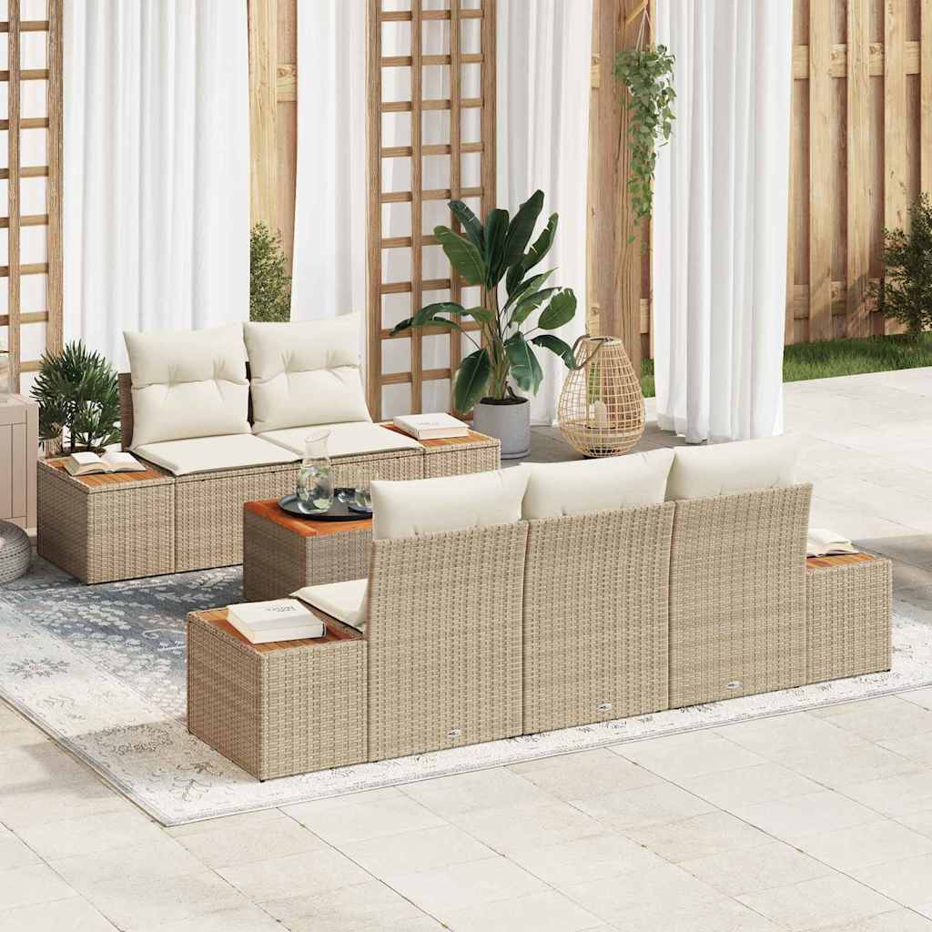 vidaXL Tuinbank Set met kussen 6 pcs Zwart Poly rattan