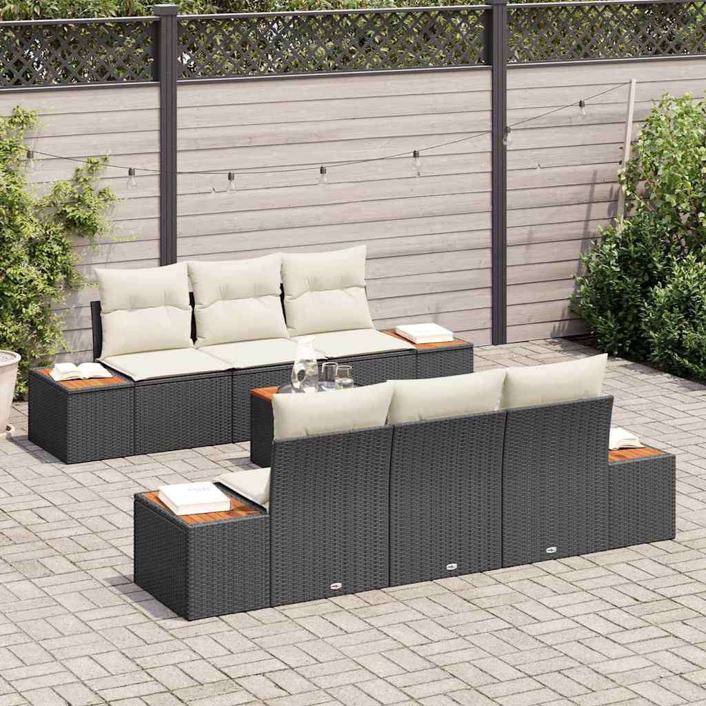 vidaXL Tuinbank Set met kussen 7 pcs Zwart Poly rattan