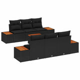 vidaXL Tuinbank Set met kussen 7 pcs Zwart Poly rattan