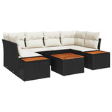 vidaXL Tuinbank Set met kussen 6 pcs Zwart Poly rattan
