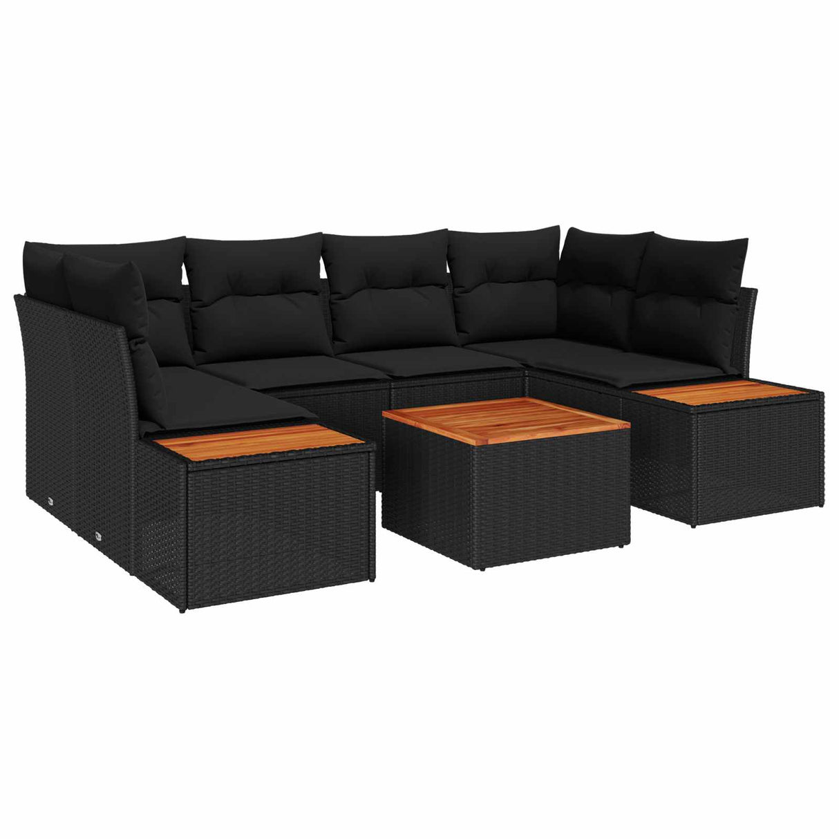 vidaXL Tuinbank Set met kussen 6 pcs Zwart Poly rattan