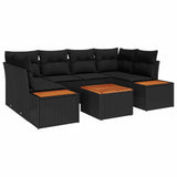 vidaXL Tuinbank Set met kussen 6 pcs Zwart Poly rattan