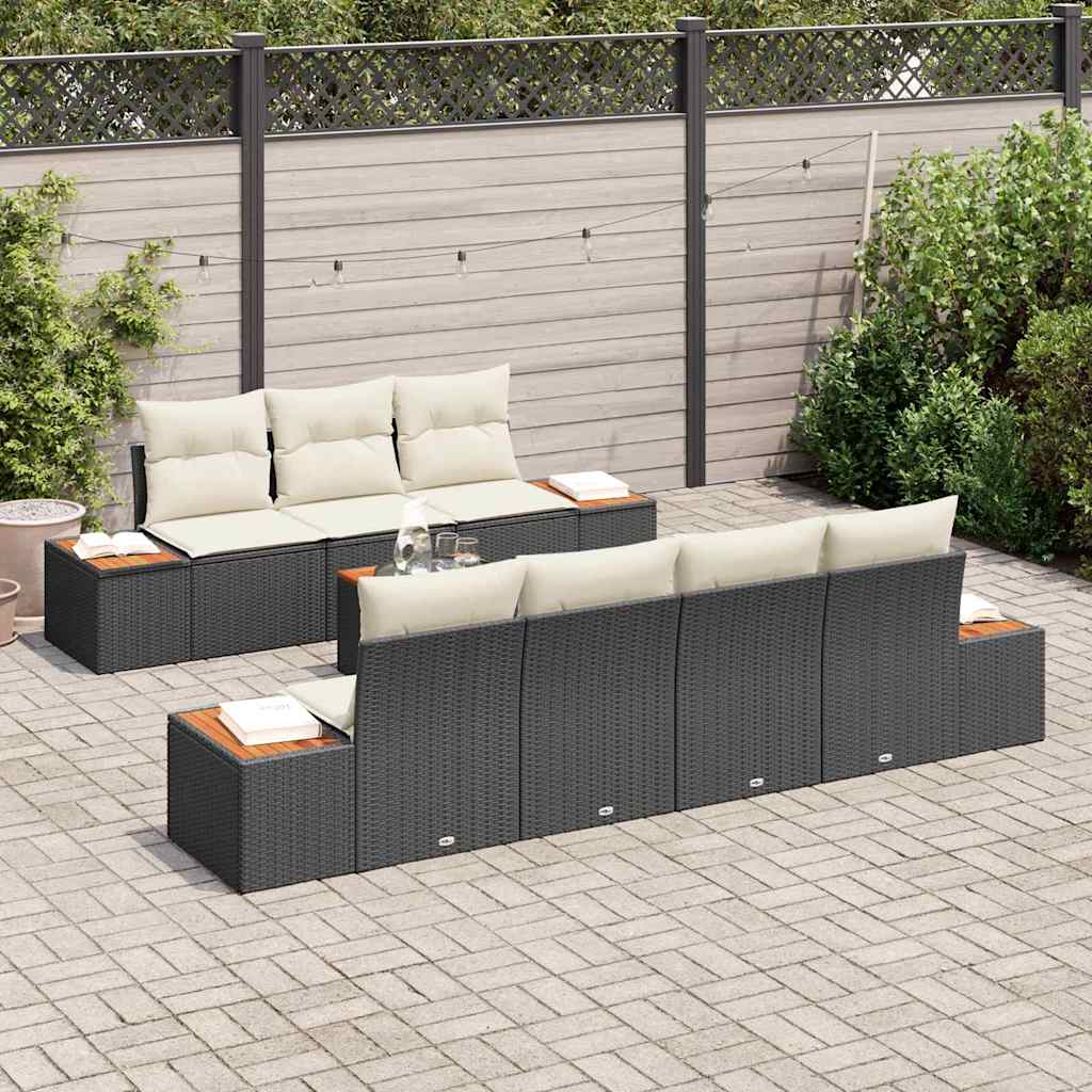 vidaXL Tuinbank Set met kussen 8 pcs Zwart Poly rattan