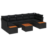 vidaXL Tuinbank Set met kussen 8 pcs Zwart Poly rattan