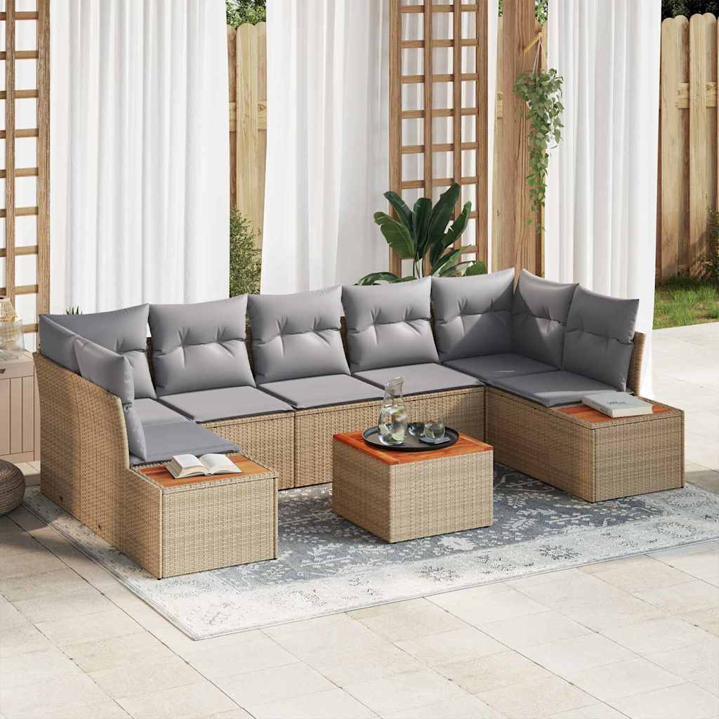 vidaXL Tuinbank Set met kussen 8 pcs Zwart Poly rattan