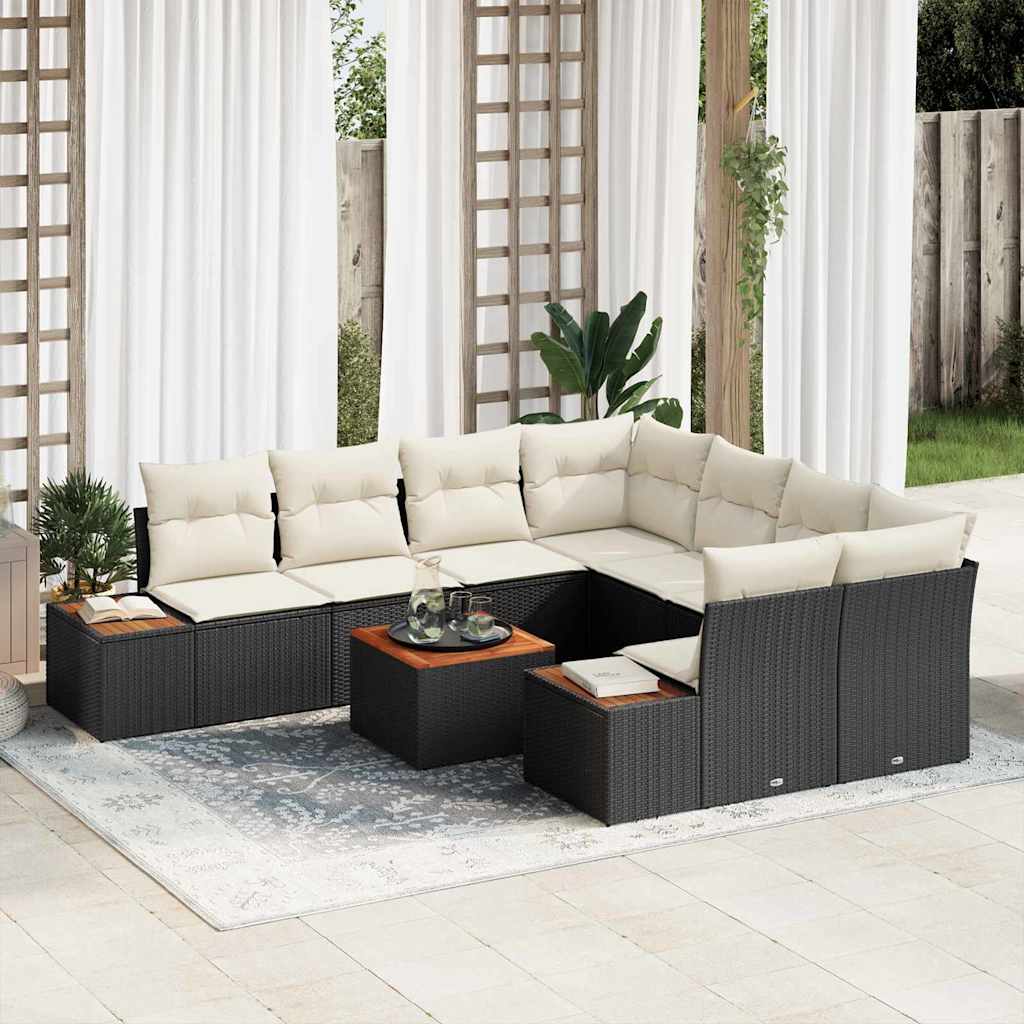 vidaXL Tuinbank Set met kussen 9 pcs Zwart Poly rattan
