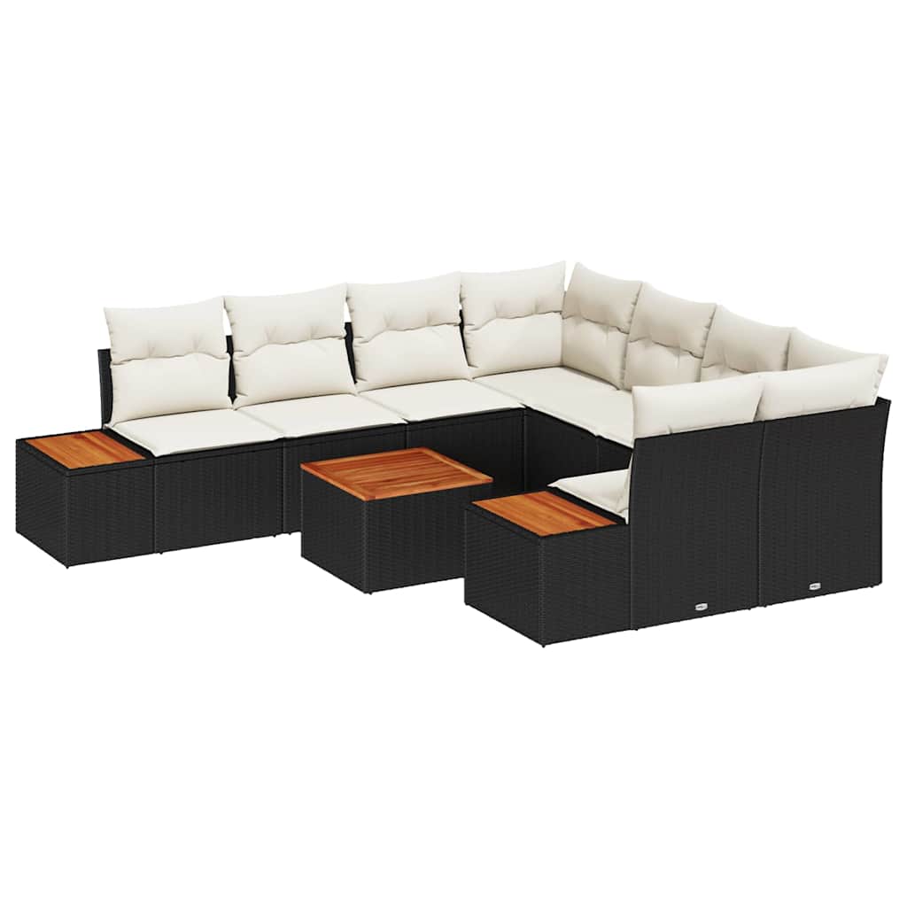 vidaXL Tuinbank Set met kussen 9 pcs Zwart Poly rattan