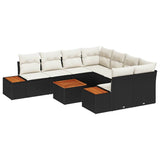 vidaXL Tuinbank Set met kussen 9 pcs Zwart Poly rattan