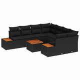 vidaXL Tuinbank Set met kussen 9 pcs Zwart Poly rattan