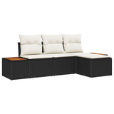 vidaXL Tuinbank Set met kussen met kussen 4 pcs Zwart poly rattan
