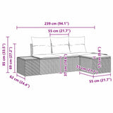 vidaXL Tuinbank Set met kussen met kussen 4 pcs Zwart poly rattan