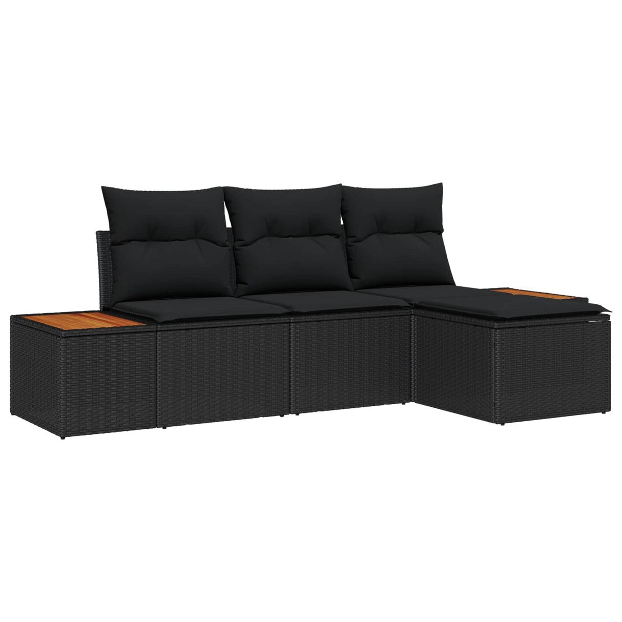 vidaXL Tuinbank Set met kussen met kussen 4 pcs Zwart poly rattan