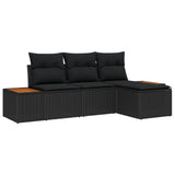 vidaXL Tuinbank Set met kussen met kussen 4 pcs Zwart poly rattan