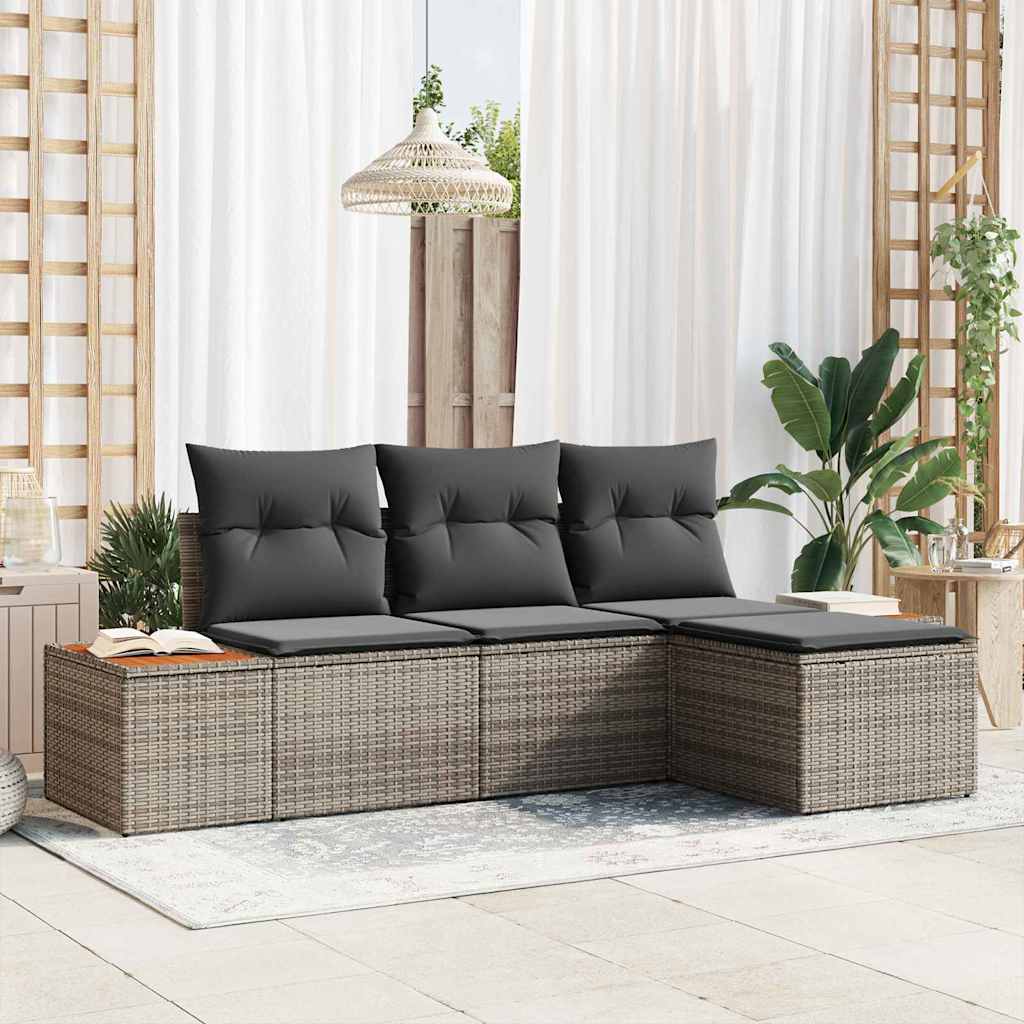 vidaXL Tuinbank Set met kussen met kussen 4 pcs Zwart poly rattan